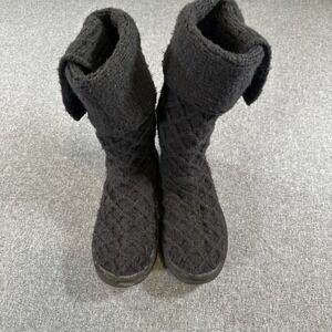 UGG Australia Cable Knit Tall Boots Black Women's Size 8 US Wool Blend 3066